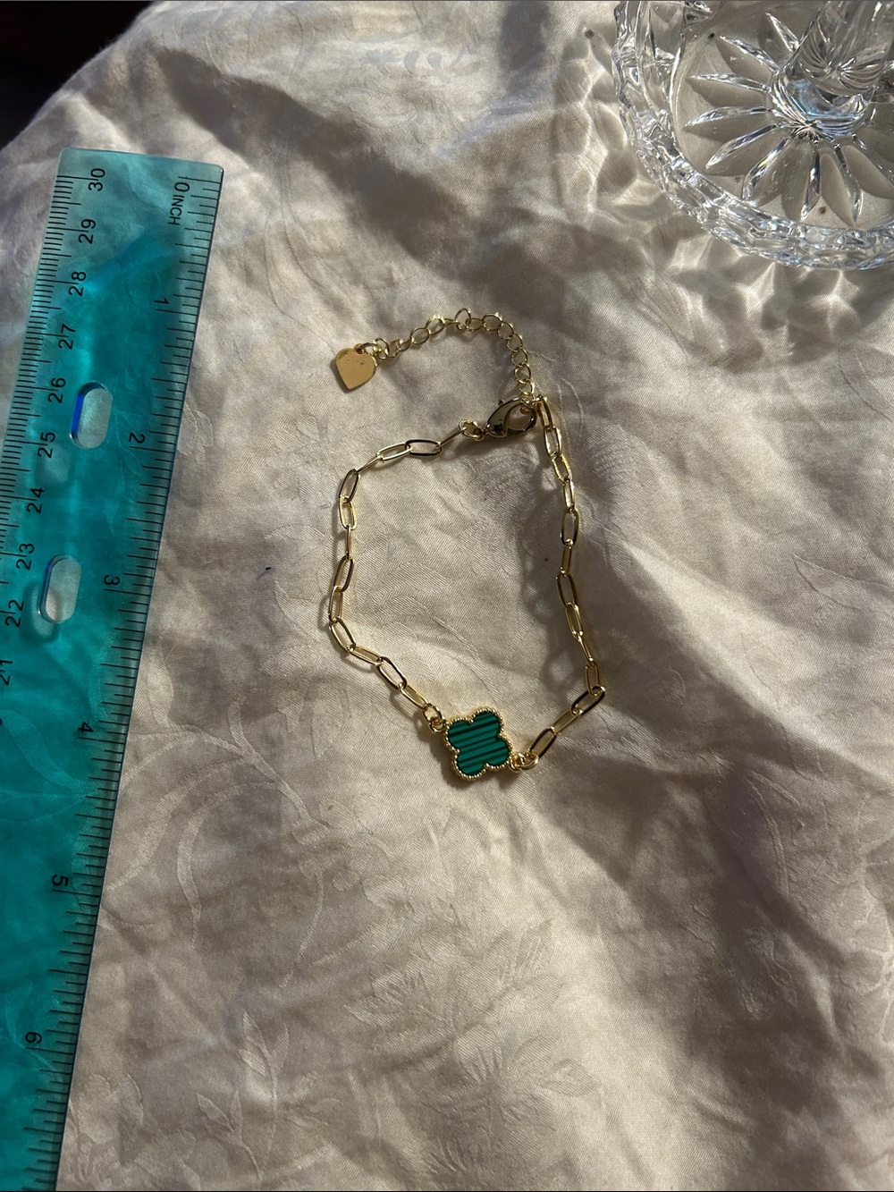 Gold Chain Bracelet with Green Clover Accent